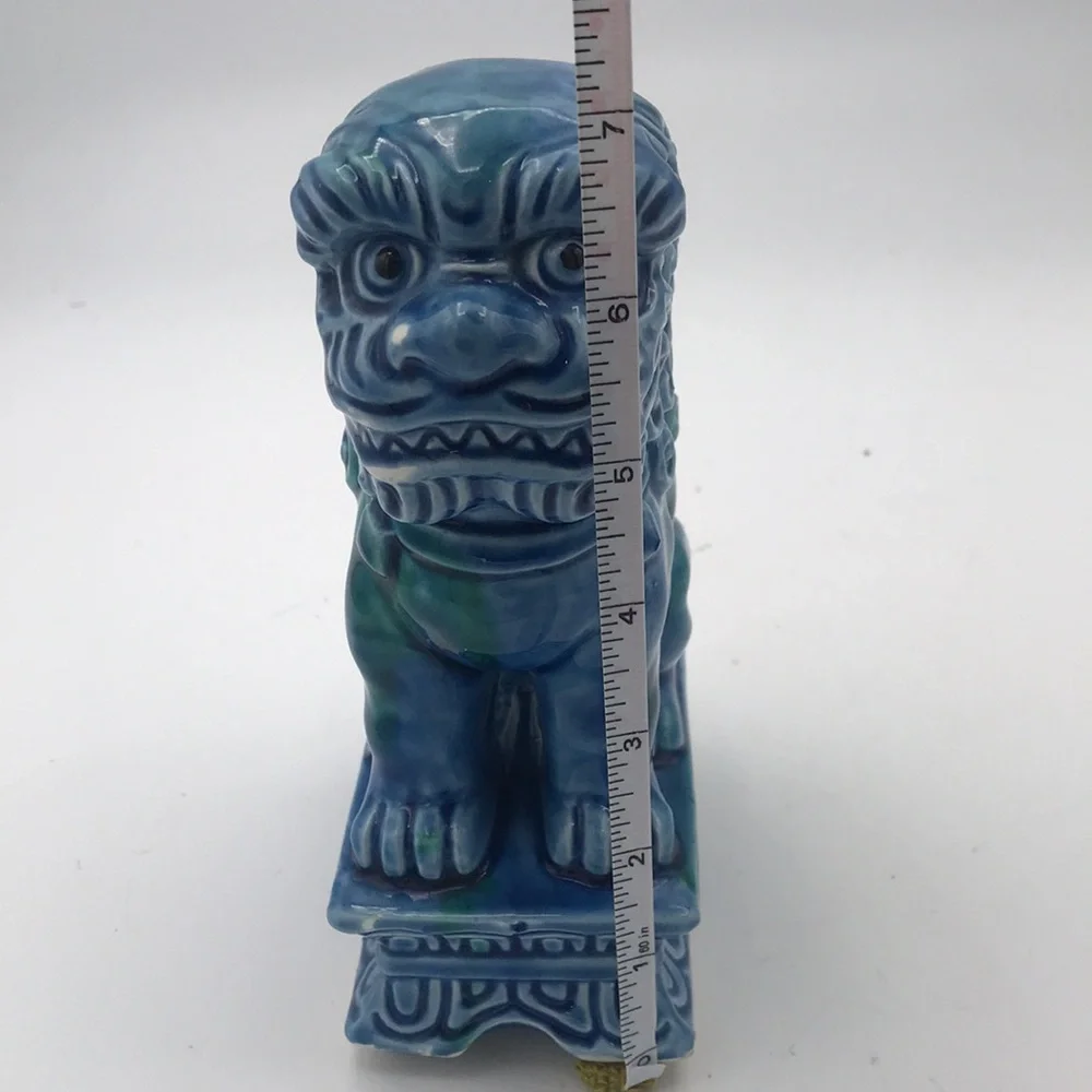 VTG Mid 20th Century Foo Dog Turquoise Glazed Porcelain Made in Japan - Picture 11 of 13